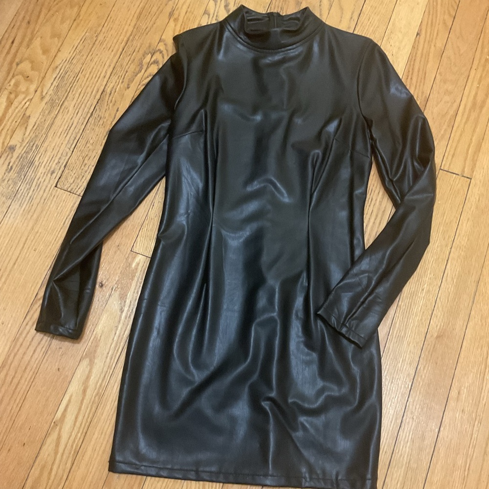 Women’s Elegant Black Faux Leather Dress